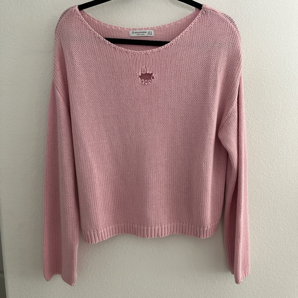 Stradivarius pink off the shoulder sweater size small